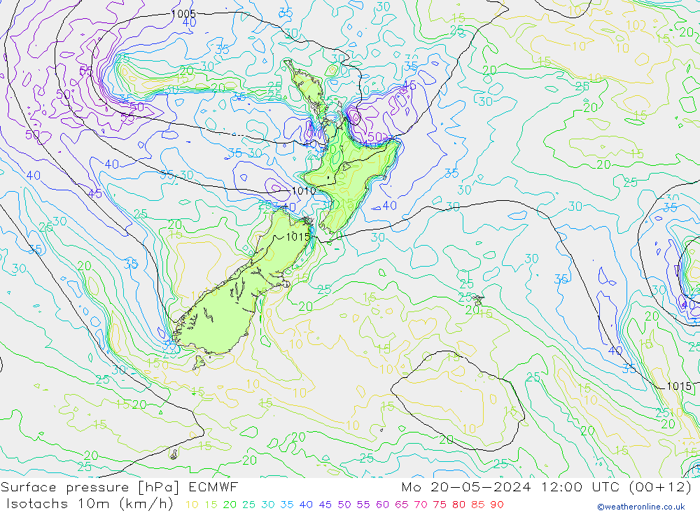 Eşrüzgar Hızları (km/sa) ECMWF Pzt 20.05.2024 12 UTC