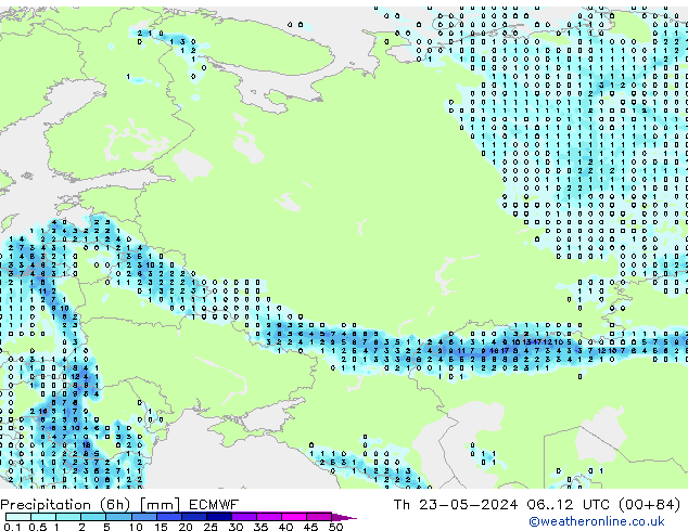 Z500/Rain (+SLP)/Z850 ECMWF czw. 23.05.2024 12 UTC