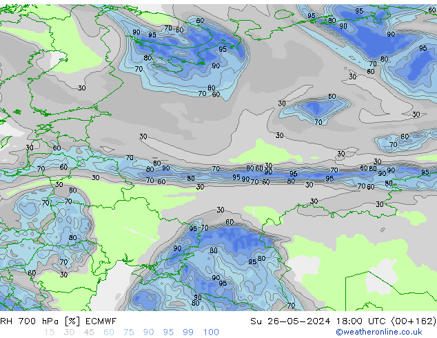 RH 700 hPa ECMWF Su 26.05.2024 18 UTC