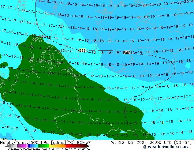 Z500/Rain (+SLP)/Z850 ECMWF mié 22.05.2024 06 UTC