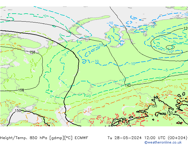 Z500/Rain (+SLP)/Z850 ECMWF Út 28.05.2024 12 UTC