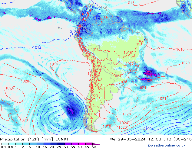 Precipitation (12h) ECMWF St 29.05.2024 00 UTC