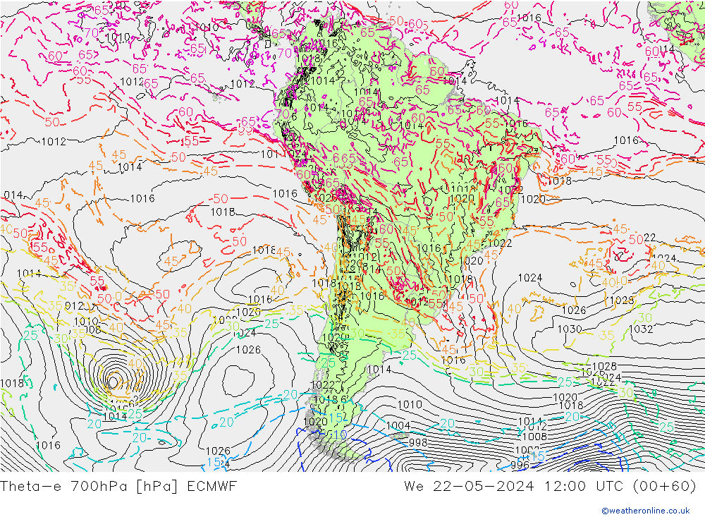 Theta-e 700hPa ECMWF Çar 22.05.2024 12 UTC