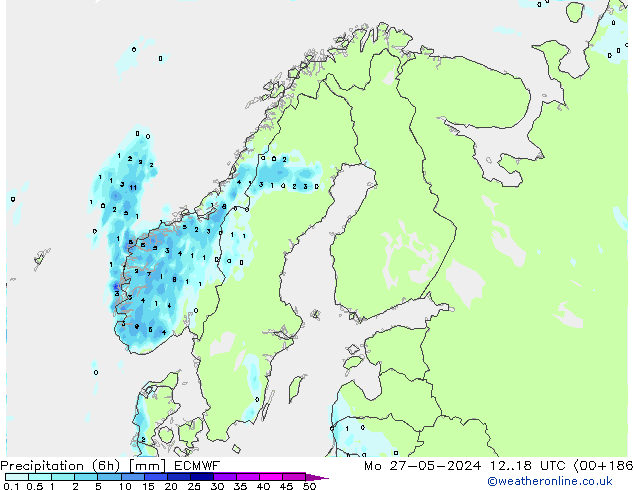 Precipitazione (6h) ECMWF lun 27.05.2024 18 UTC