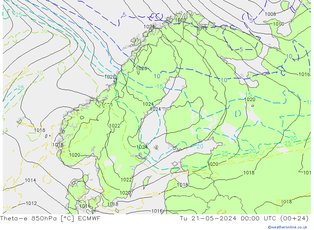 Theta-e 850hPa ECMWF mar 21.05.2024 00 UTC