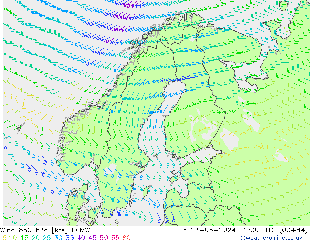 Rüzgar 850 hPa ECMWF Per 23.05.2024 12 UTC