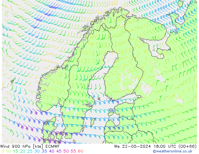 Vent 900 hPa ECMWF mer 22.05.2024 18 UTC