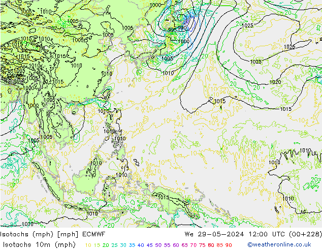 Isotaca (mph) ECMWF mié 29.05.2024 12 UTC