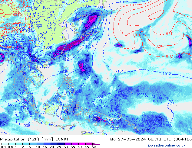 Precipitação (12h) ECMWF Seg 27.05.2024 18 UTC