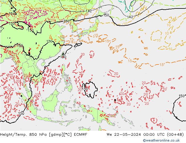 Z500/Rain (+SLP)/Z850 ECMWF mer 22.05.2024 00 UTC
