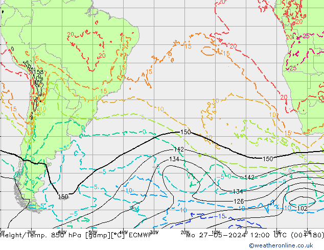 Z500/Rain (+SLP)/Z850 ECMWF pon. 27.05.2024 12 UTC