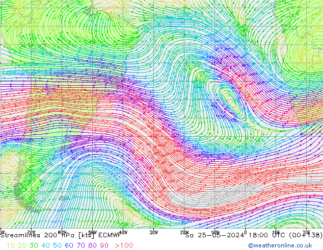 Ligne de courant 200 hPa ECMWF sam 25.05.2024 18 UTC