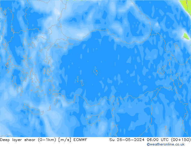 Deep layer shear (0-1km) ECMWF Paz 26.05.2024 06 UTC