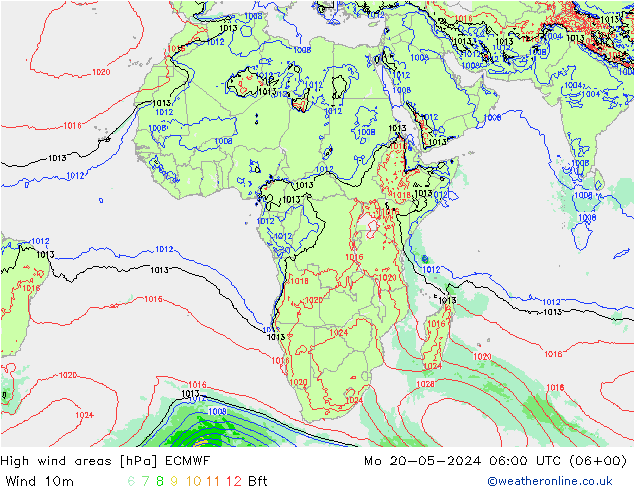 High wind areas ECMWF Po 20.05.2024 06 UTC