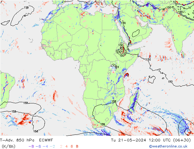 T-Adv. 850 hPa ECMWF wto. 21.05.2024 12 UTC