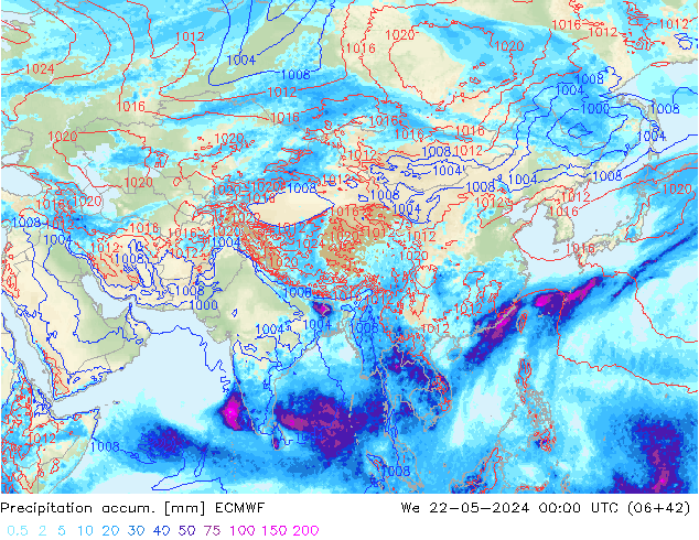 Totale neerslag ECMWF wo 22.05.2024 00 UTC