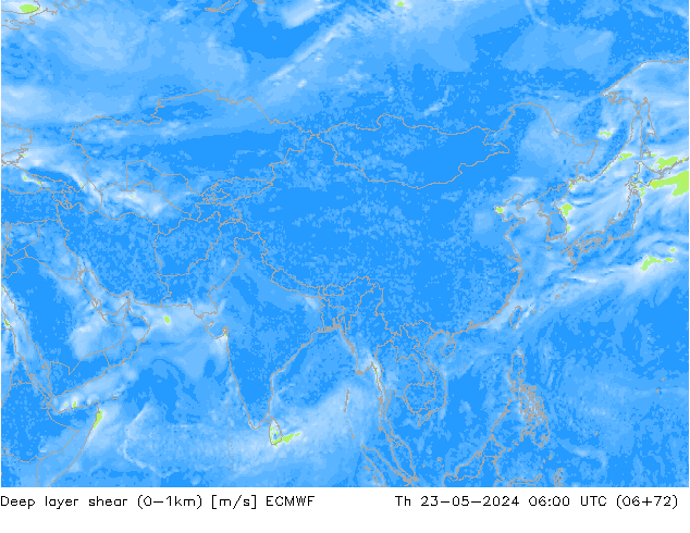 Deep layer shear (0-1km) ECMWF  23.05.2024 06 UTC