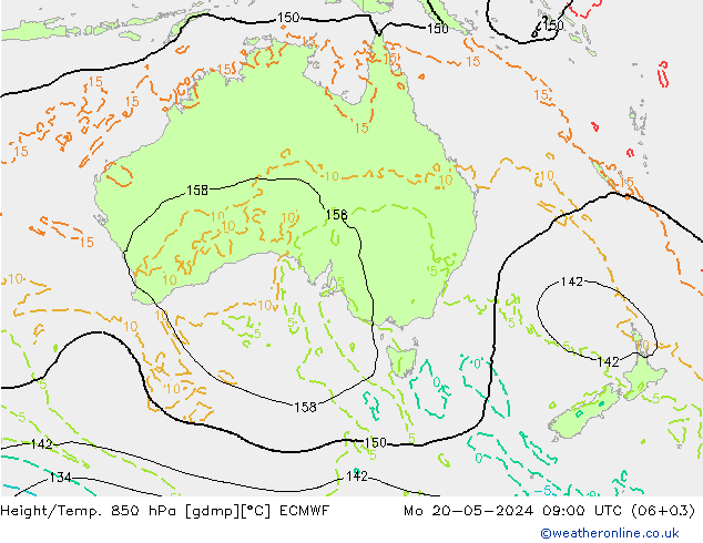 Height/Temp. 850 hPa ECMWF pon. 20.05.2024 09 UTC