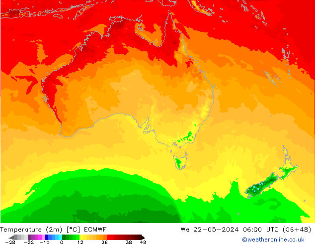 Temperatura (2m) ECMWF Qua 22.05.2024 06 UTC
