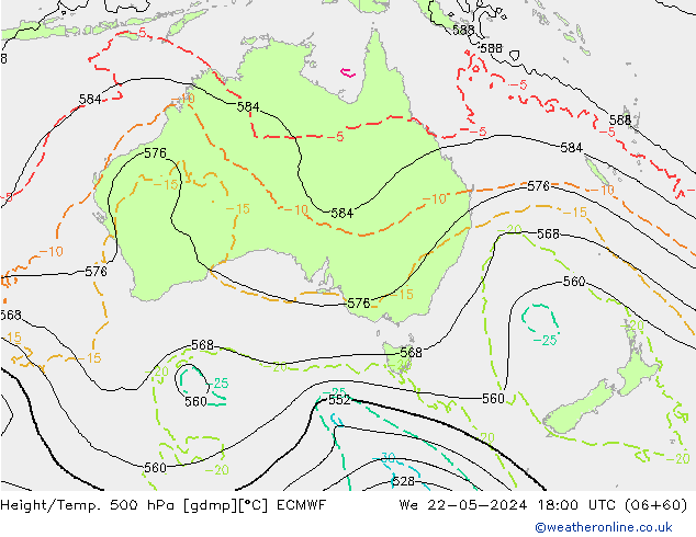 Z500/Rain (+SLP)/Z850 ECMWF Qua 22.05.2024 18 UTC