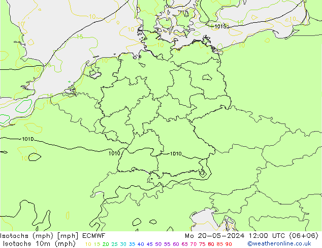 Isotachs (mph) ECMWF  20.05.2024 12 UTC