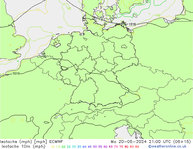 Isotachs (mph) ECMWF  20.05.2024 21 UTC