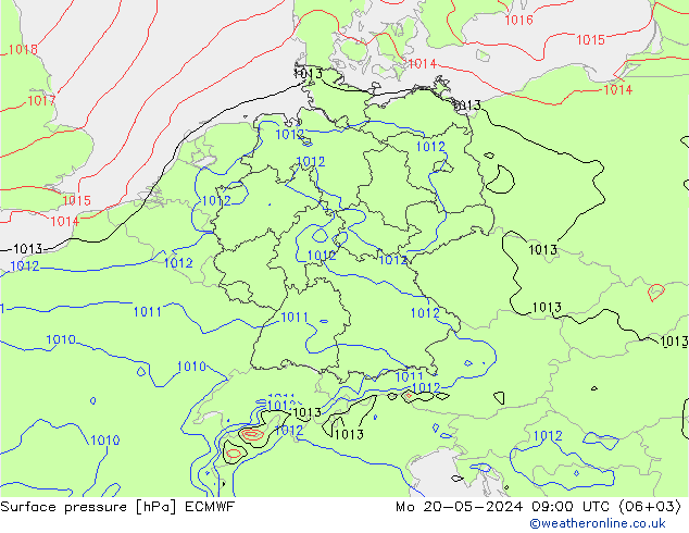 Bodendruck ECMWF Mo 20.05.2024 09 UTC