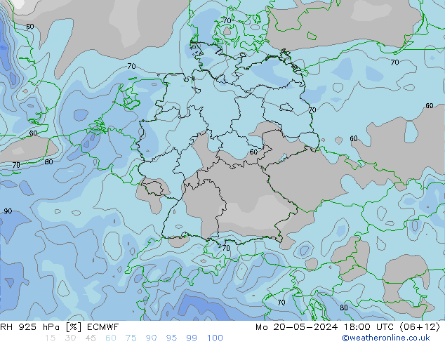 Humedad rel. 925hPa ECMWF lun 20.05.2024 18 UTC