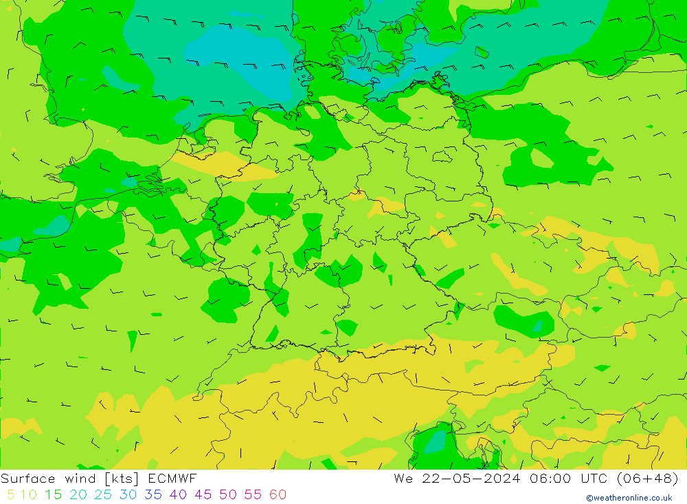 风 10 米 ECMWF 星期三 22.05.2024 06 UTC