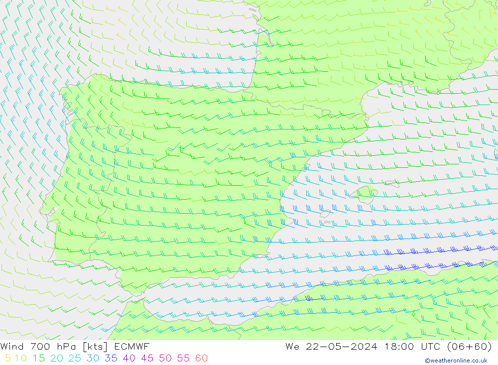 Wind 700 hPa ECMWF St 22.05.2024 18 UTC