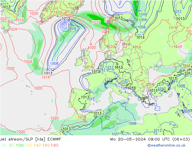 高速氣流/地面气压 ECMWF 星期一 20.05.2024 09 UTC