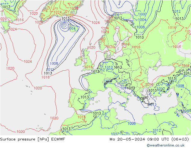 Surface pressure ECMWF Mo 20.05.2024 09 UTC
