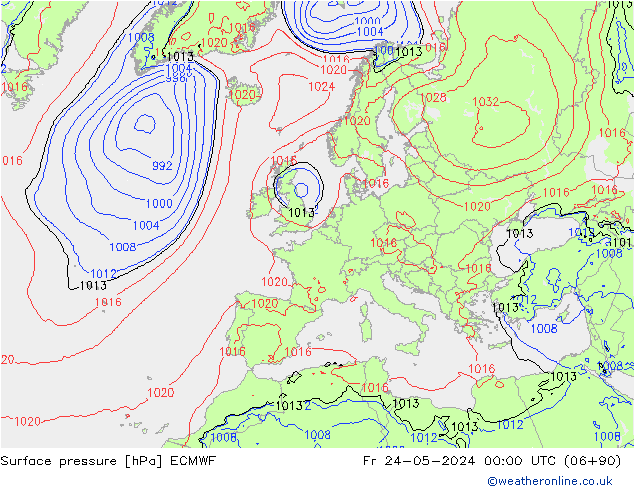 Pressione al suolo ECMWF ven 24.05.2024 00 UTC