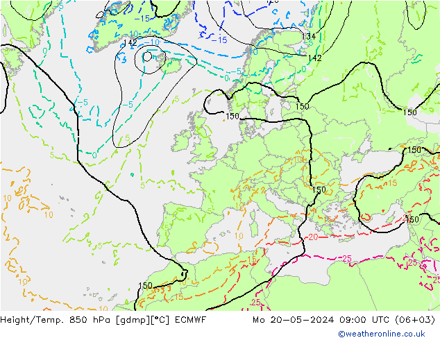 Height/Temp. 850 hPa ECMWF Po 20.05.2024 09 UTC