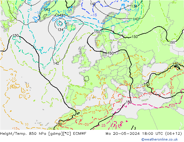 Height/Temp. 850 hPa ECMWF 星期一 20.05.2024 18 UTC