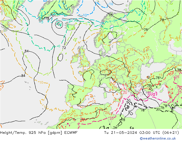Height/Temp. 925 hPa ECMWF Ter 21.05.2024 03 UTC
