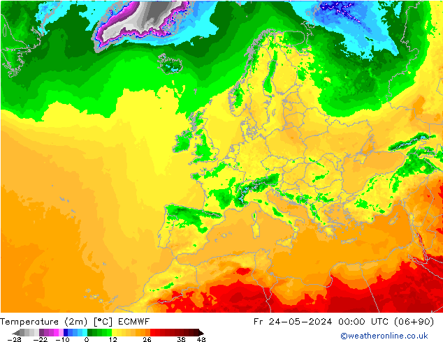 Temperature (2m) ECMWF Fr 24.05.2024 00 UTC