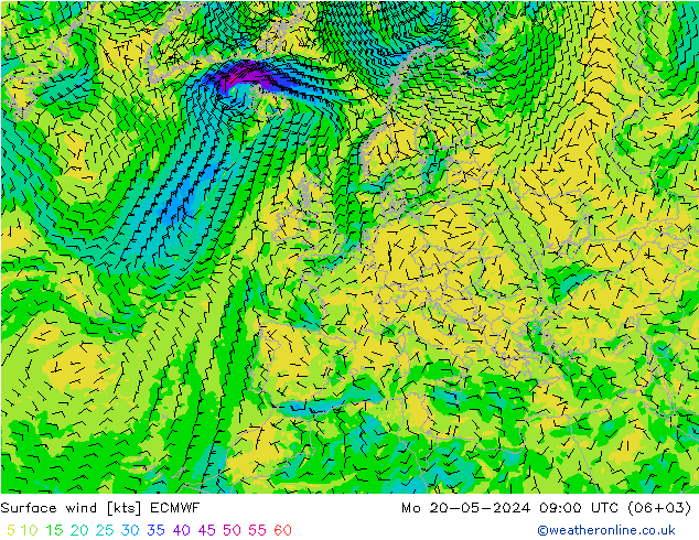 风 10 米 ECMWF 星期一 20.05.2024 09 UTC