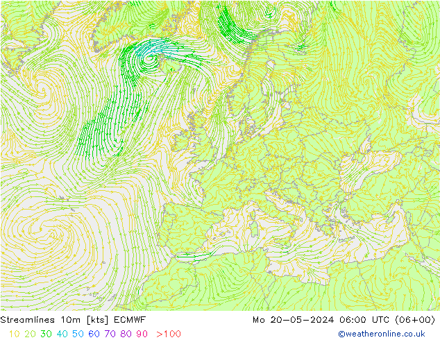 Línea de corriente 10m ECMWF lun 20.05.2024 06 UTC