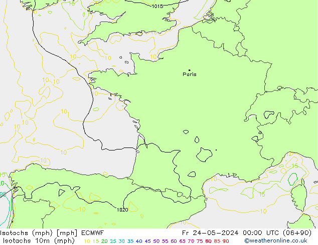 Isotachs (mph) ECMWF Fr 24.05.2024 00 UTC