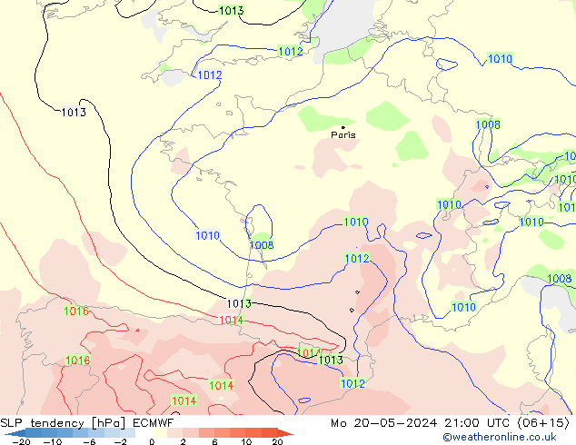Tendance de pression  ECMWF lun 20.05.2024 21 UTC