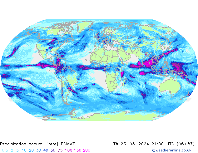 Precipitation accum. ECMWF  23.05.2024 21 UTC