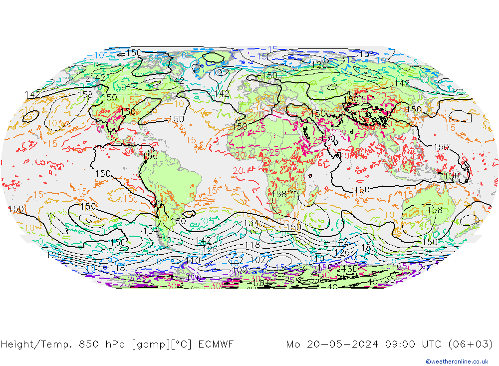 Height/Temp. 850 hPa ECMWF Mo 20.05.2024 09 UTC