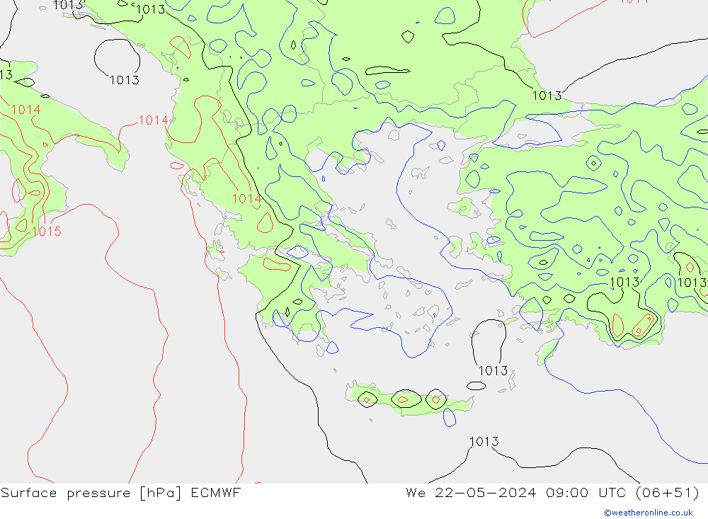 Bodendruck ECMWF Mi 22.05.2024 09 UTC