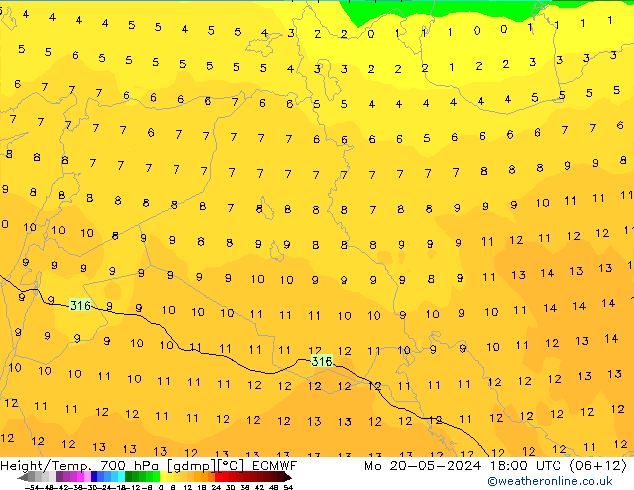 Hoogte/Temp. 700 hPa ECMWF ma 20.05.2024 18 UTC