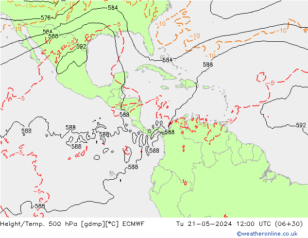 Z500/Rain (+SLP)/Z850 ECMWF Ter 21.05.2024 12 UTC
