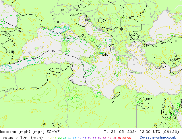 Isotachen (mph) ECMWF di 21.05.2024 12 UTC