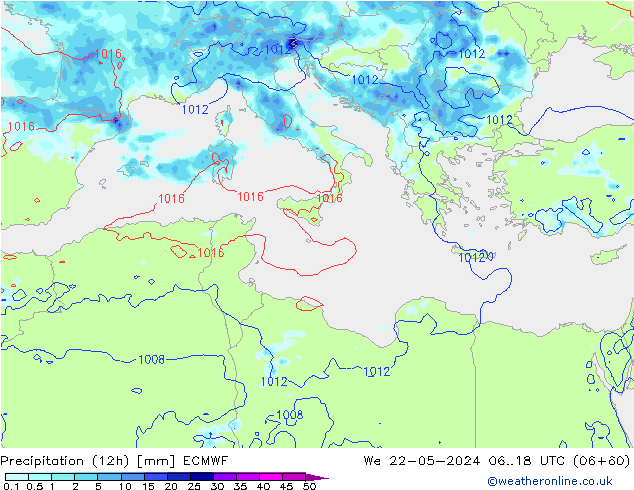 Yağış (12h) ECMWF Çar 22.05.2024 18 UTC