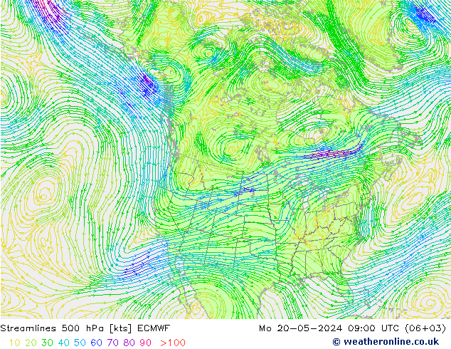 风 500 hPa ECMWF 星期一 20.05.2024 09 UTC