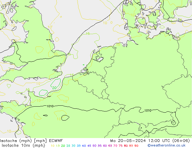 Isotaca (mph) ECMWF lun 20.05.2024 12 UTC